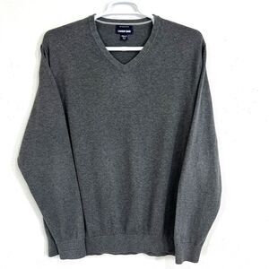 Lands End Sweater Mens 2XL/ Tall V-Neck 100% Supima Cotton Long Sleeve Gray Work